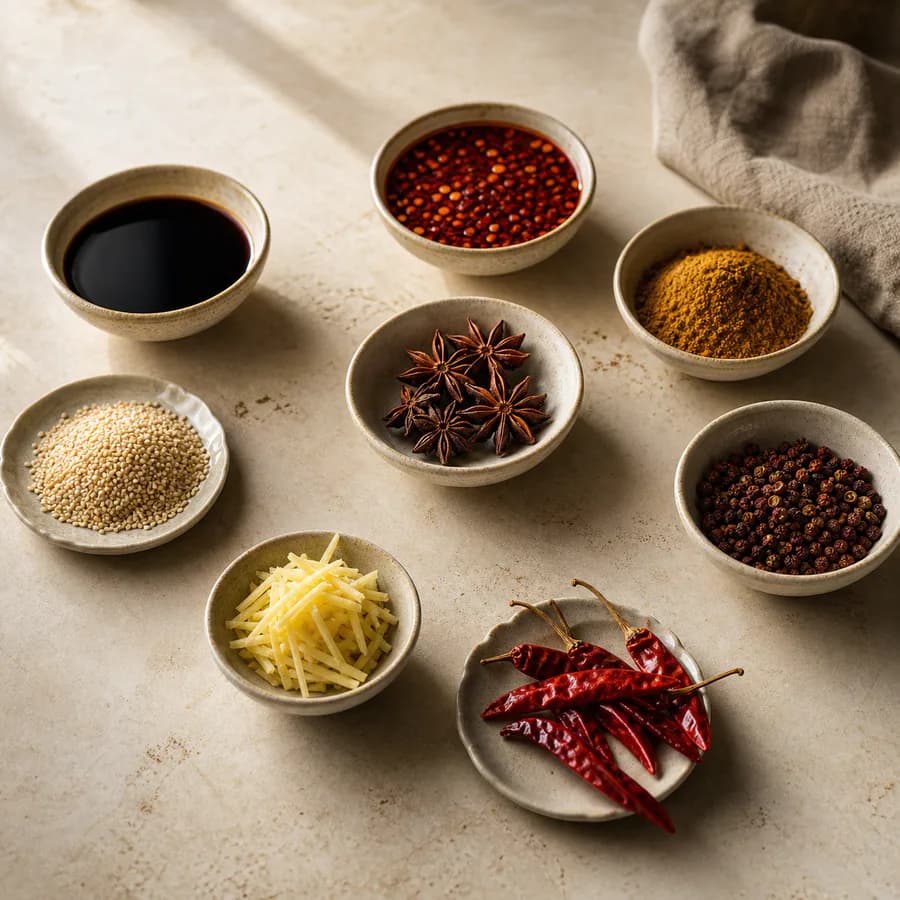 Asiatiska såser, chili och kryddor