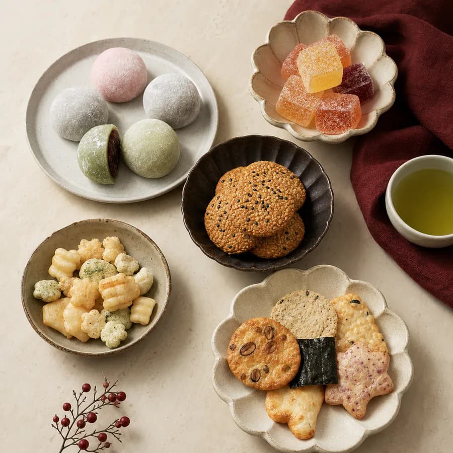 Ett urval asiatiska snacks och sötsaker